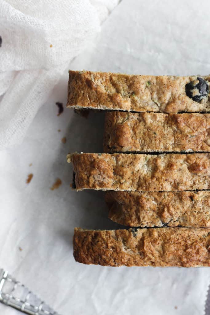 sliced zucchini bread with blueberries