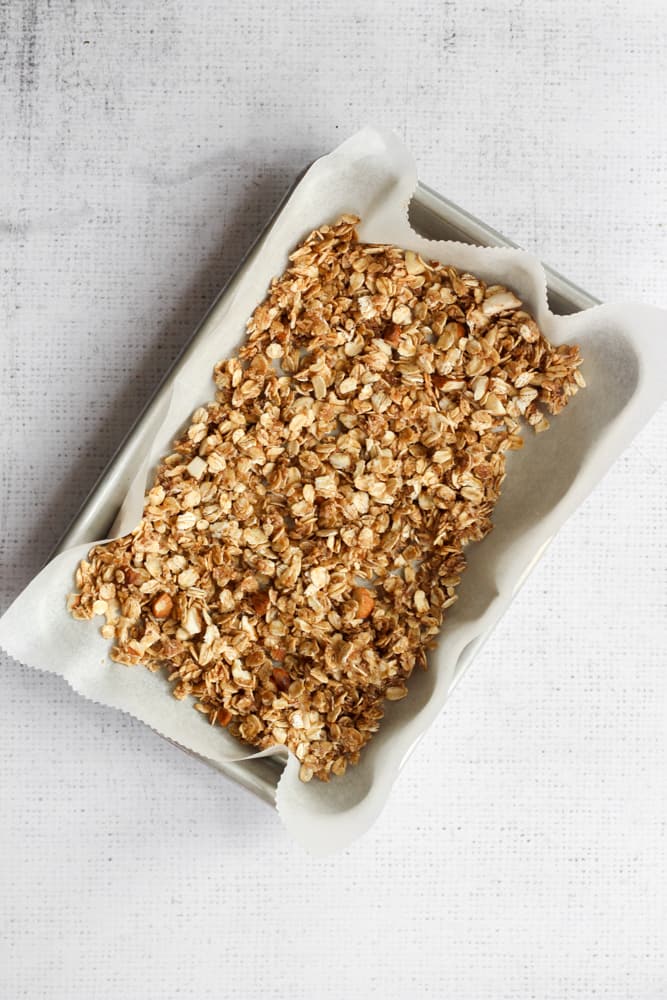prebaked granola in on parchment paper