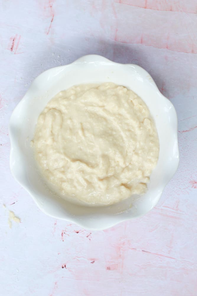 healthy vanilla cupcake batter in white bowl