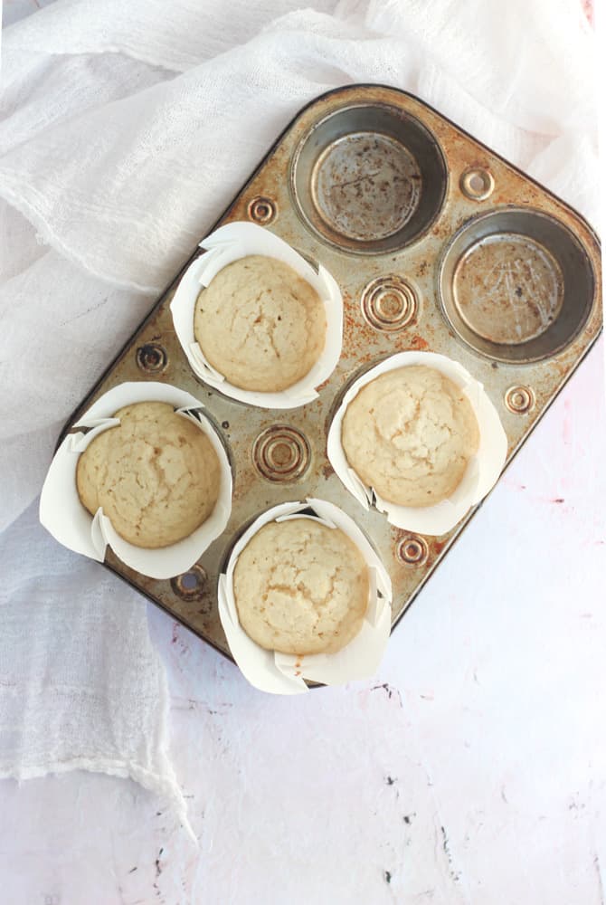 baked sugar free vanilla cupcakes in cupcake pan