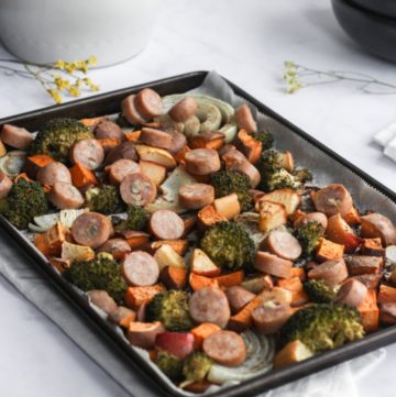 feature image for easy chicken apple sausage sheet pan