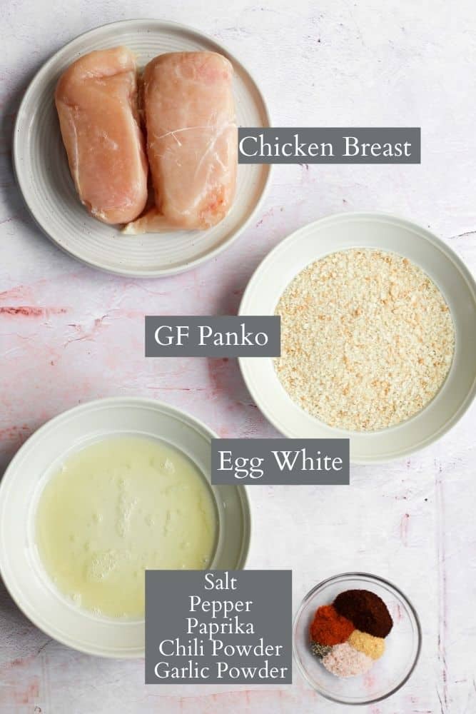 the best air fryer chicken tenders ingredients on a pink backdrop