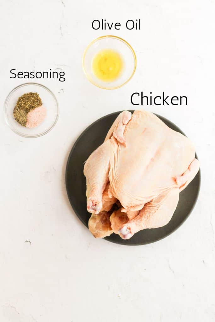 ingredients for an air fried chicken labeled with black text.