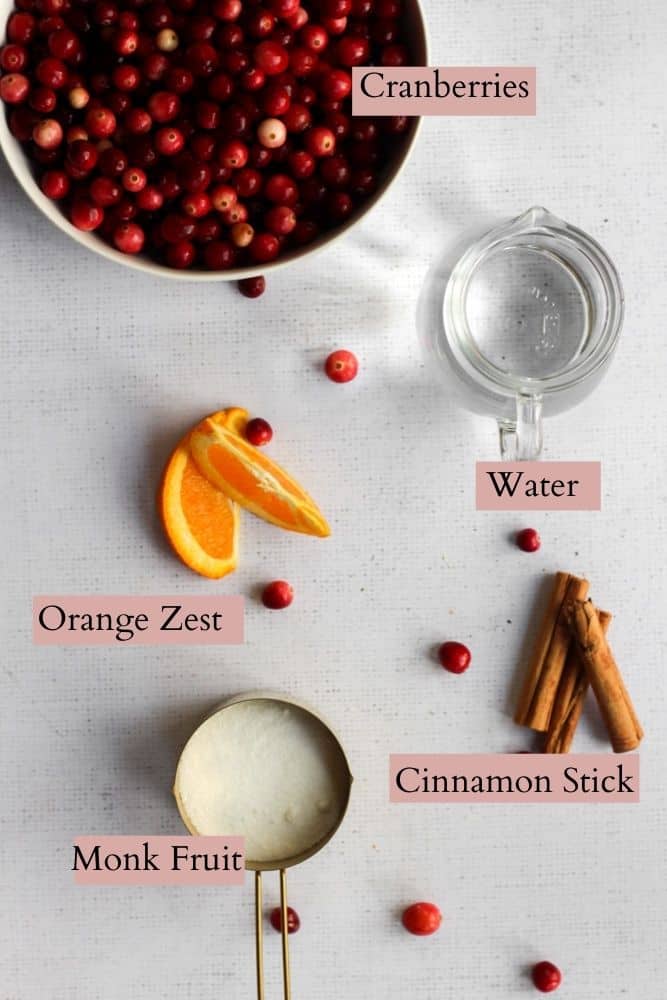 sugar free cranberry sauce ingredients on a white backdrop