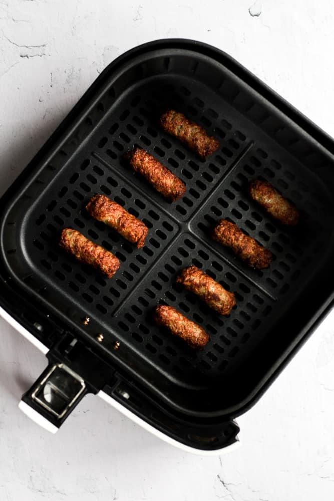 breakfast sausage cooked in the air fryer.