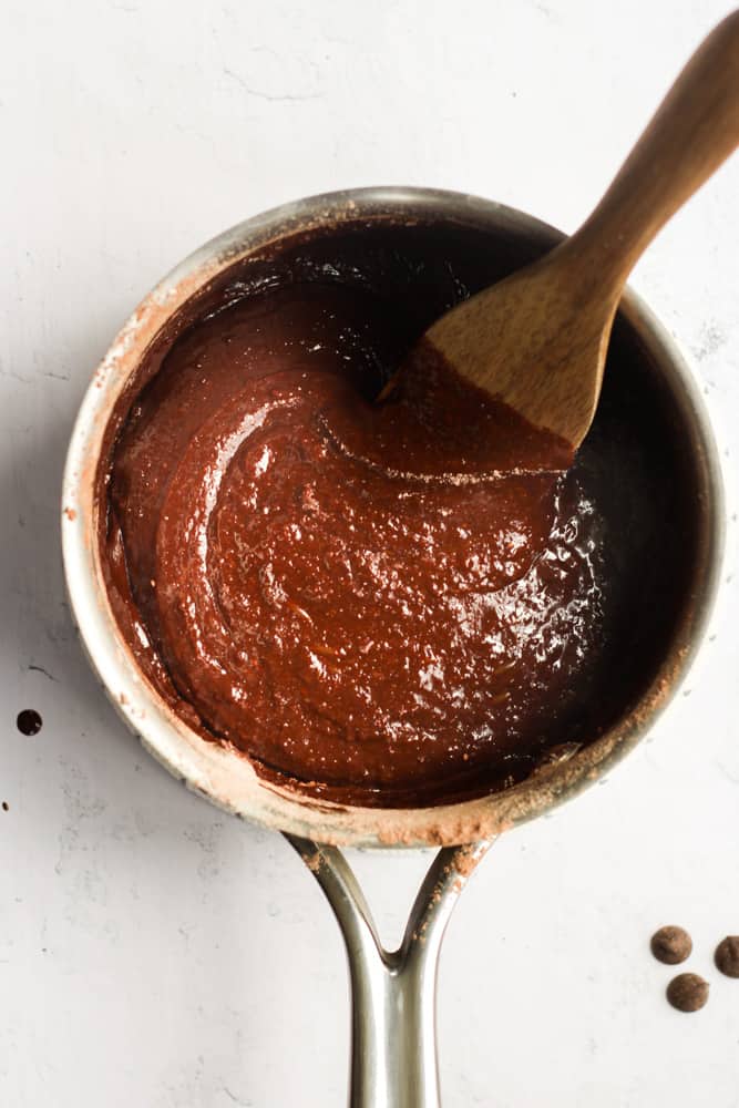 dairy free brownie batter in a pot.