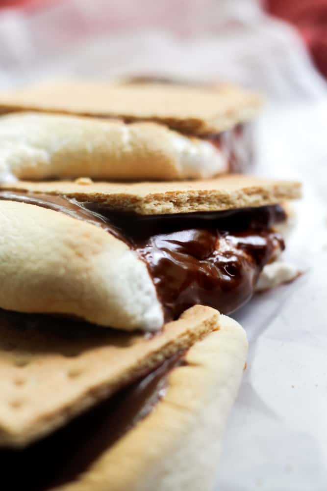 indoor s'mores with melted chocolate.