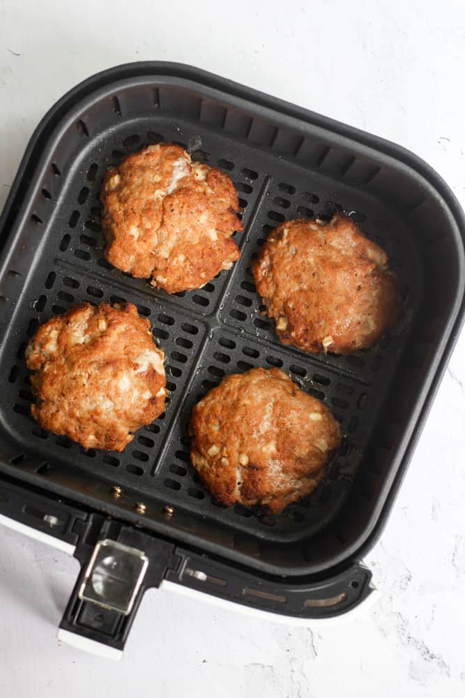 healthy turkey burgers cooked in the air fryer.