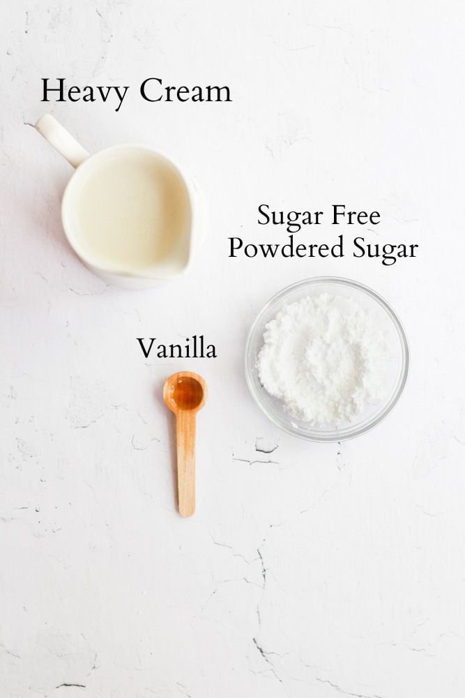 ingredients for sugar free whipped cream labeled with black text.