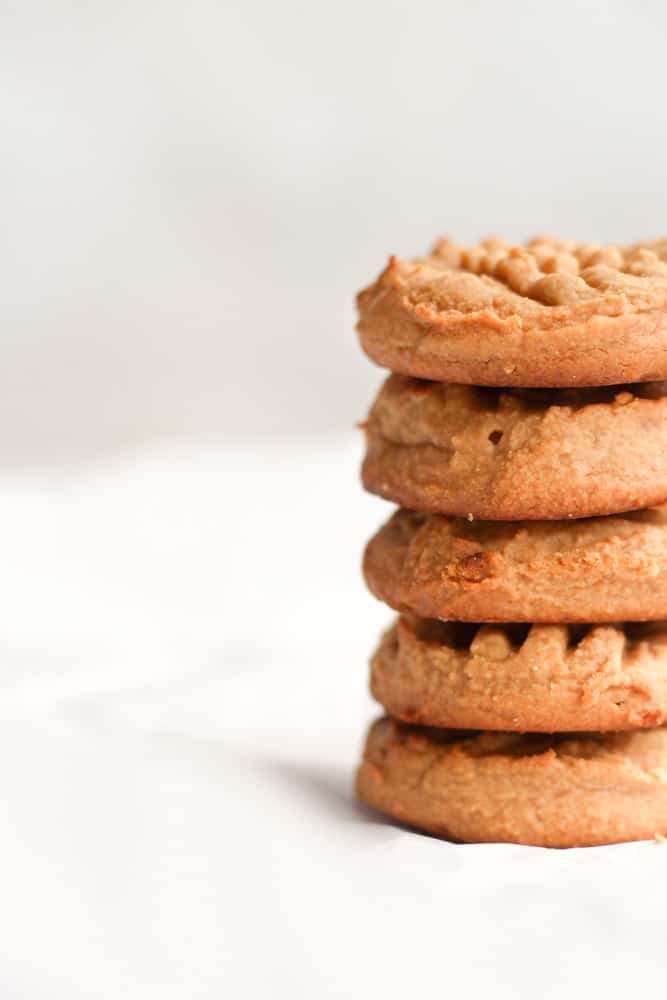 gluten free peanut butter cookies stacked.