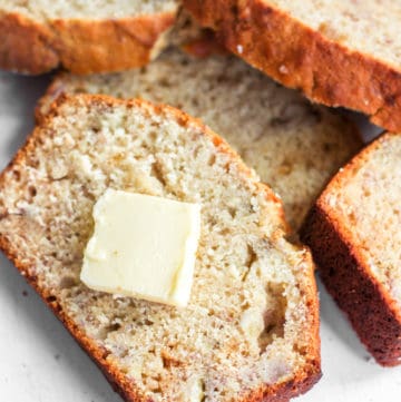 Banana Bread without Baking Soda slice with butter.