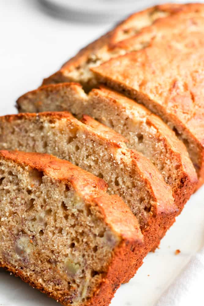 slices of banana bread made with baking powder.