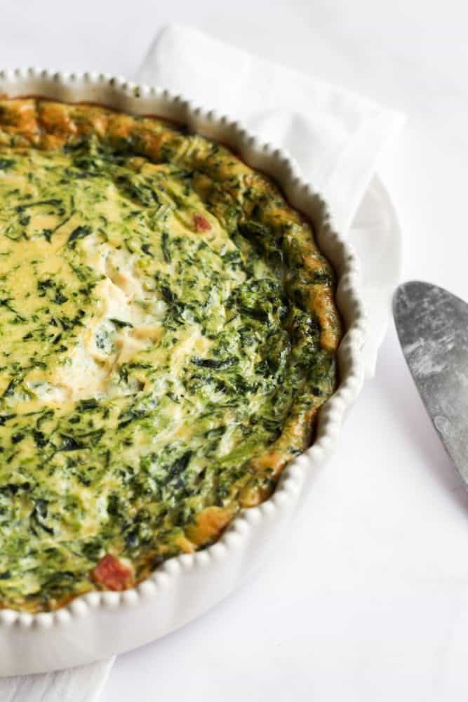Crustless spinach quiche to serve with French toast.