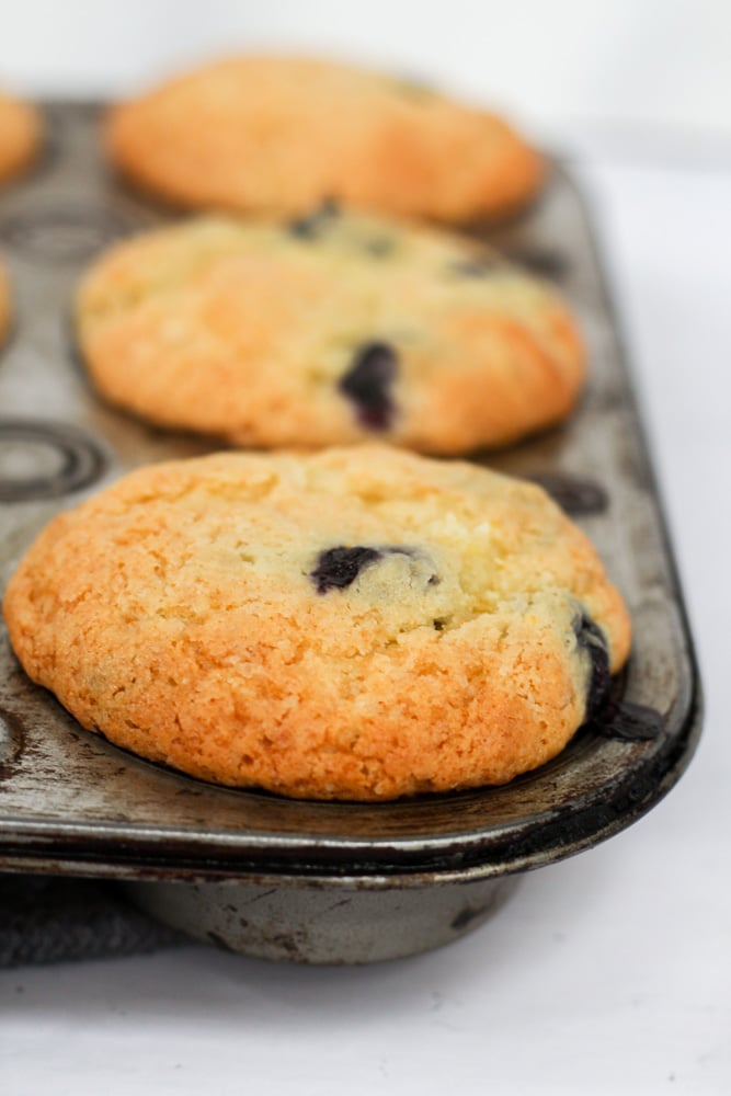 copycat blueberry muffins baked in a pan.