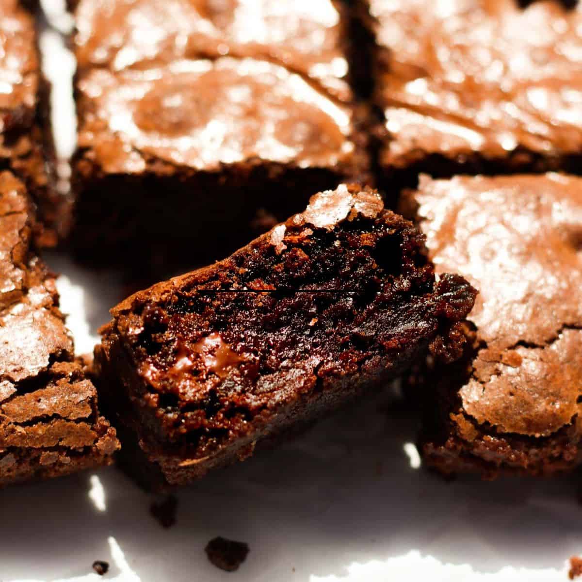 crinkle top brownie cut into squares.