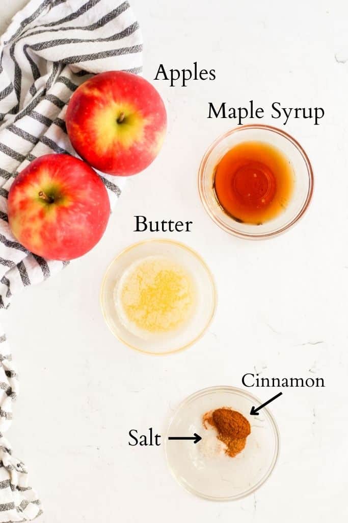 ingredients for air fryer apples labeled with black text.