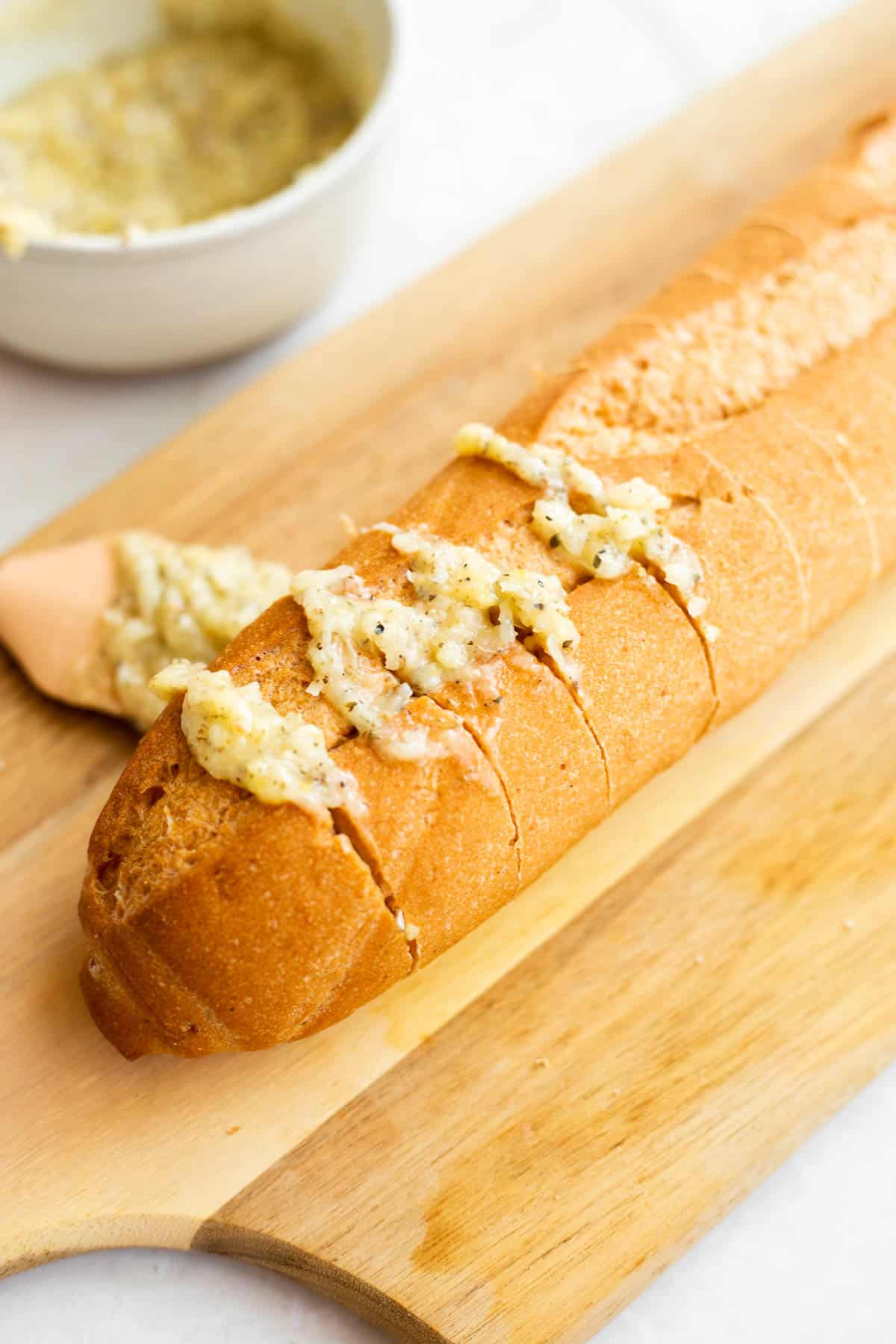 garlic butter spread in between slices of bread.