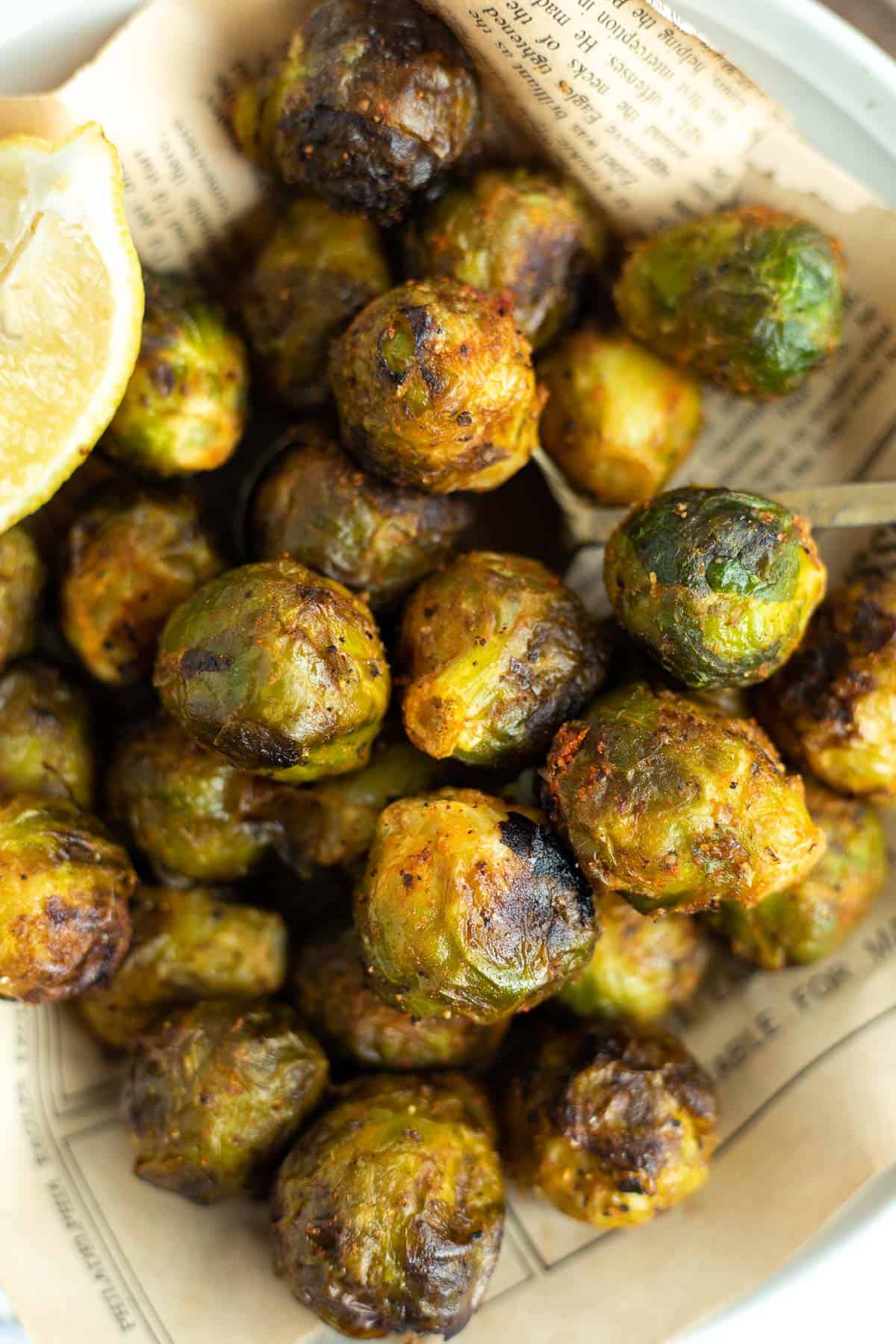 crispy brussels sprouts in a bowl.