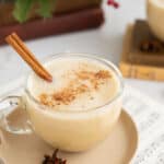 eggnog without milk in a mug with a cinnamon stick.