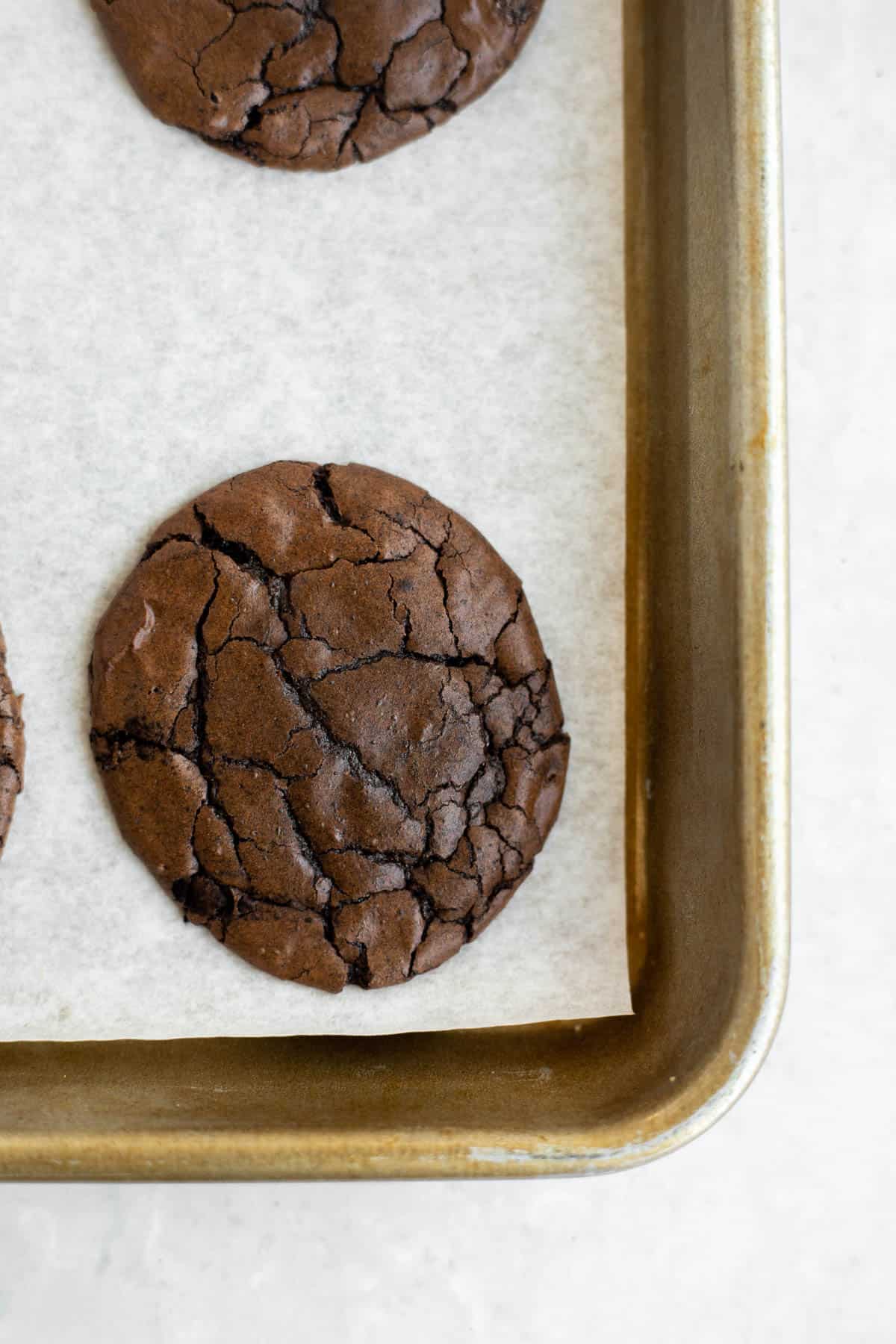 baked brownie cookie on parchment paper.