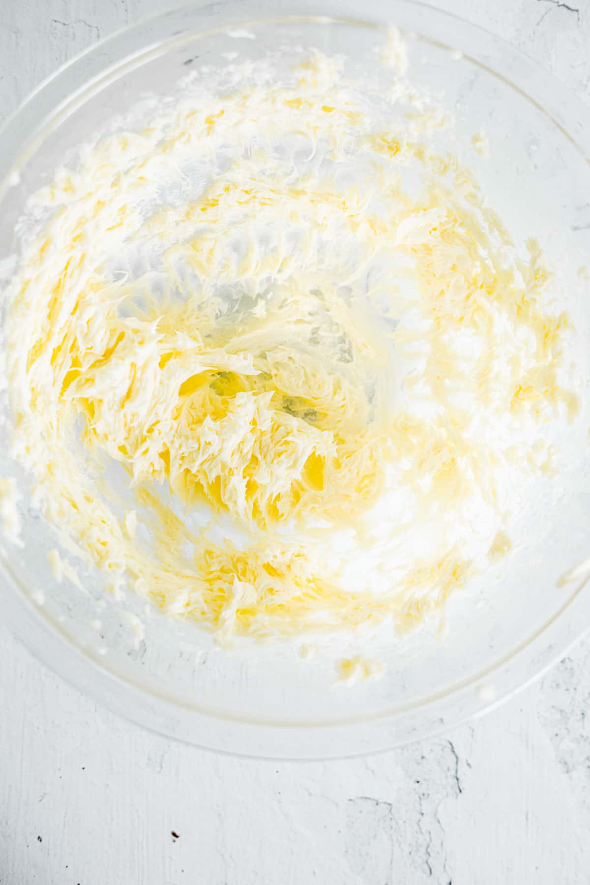 whipped butter in a glass bowl.