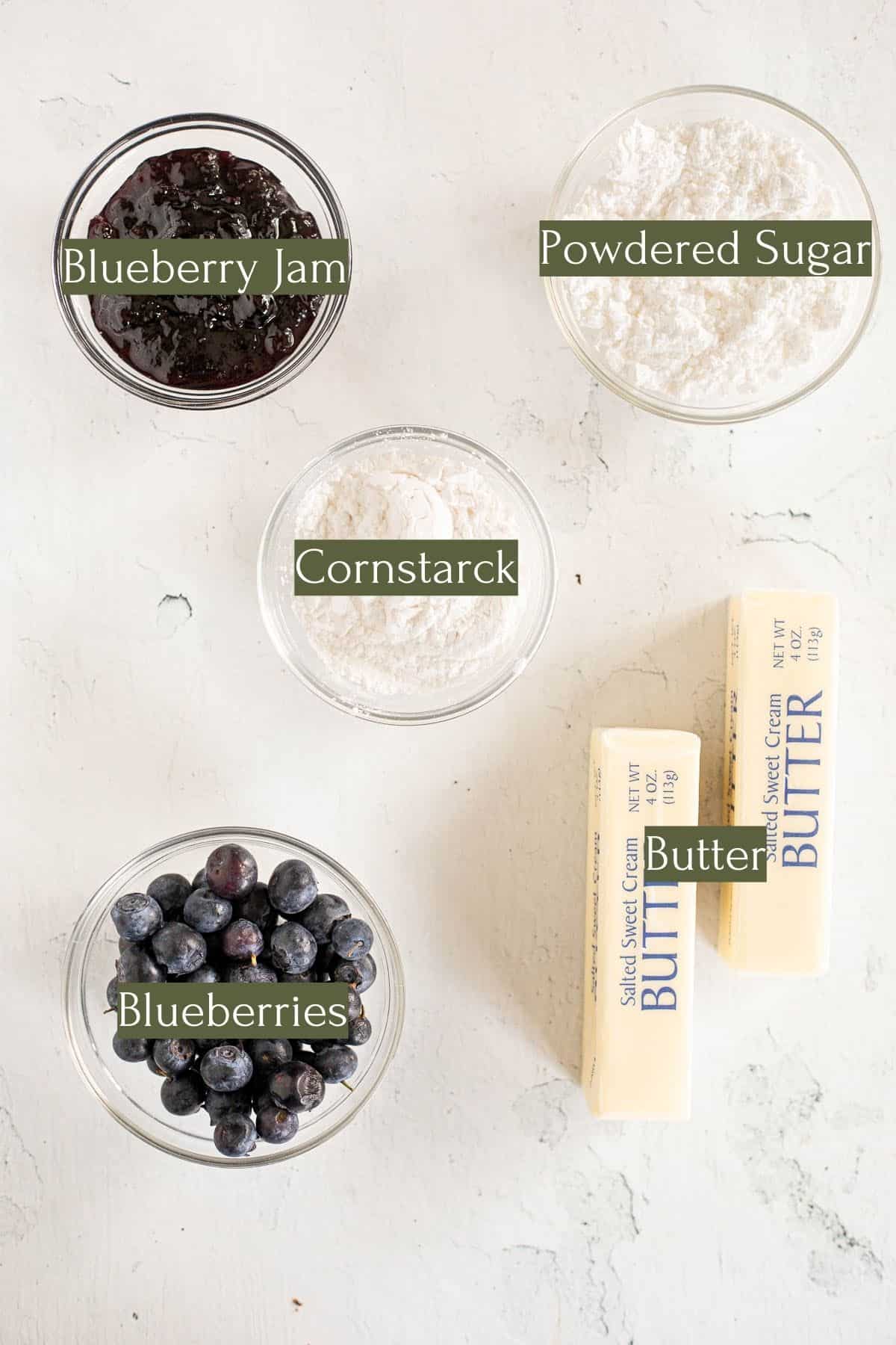 ingredients to make blueberry buttercream.