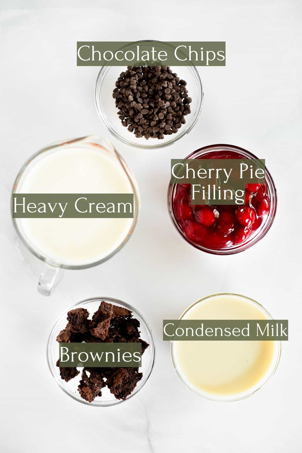 ingredients to make no churn black forest ice cream.