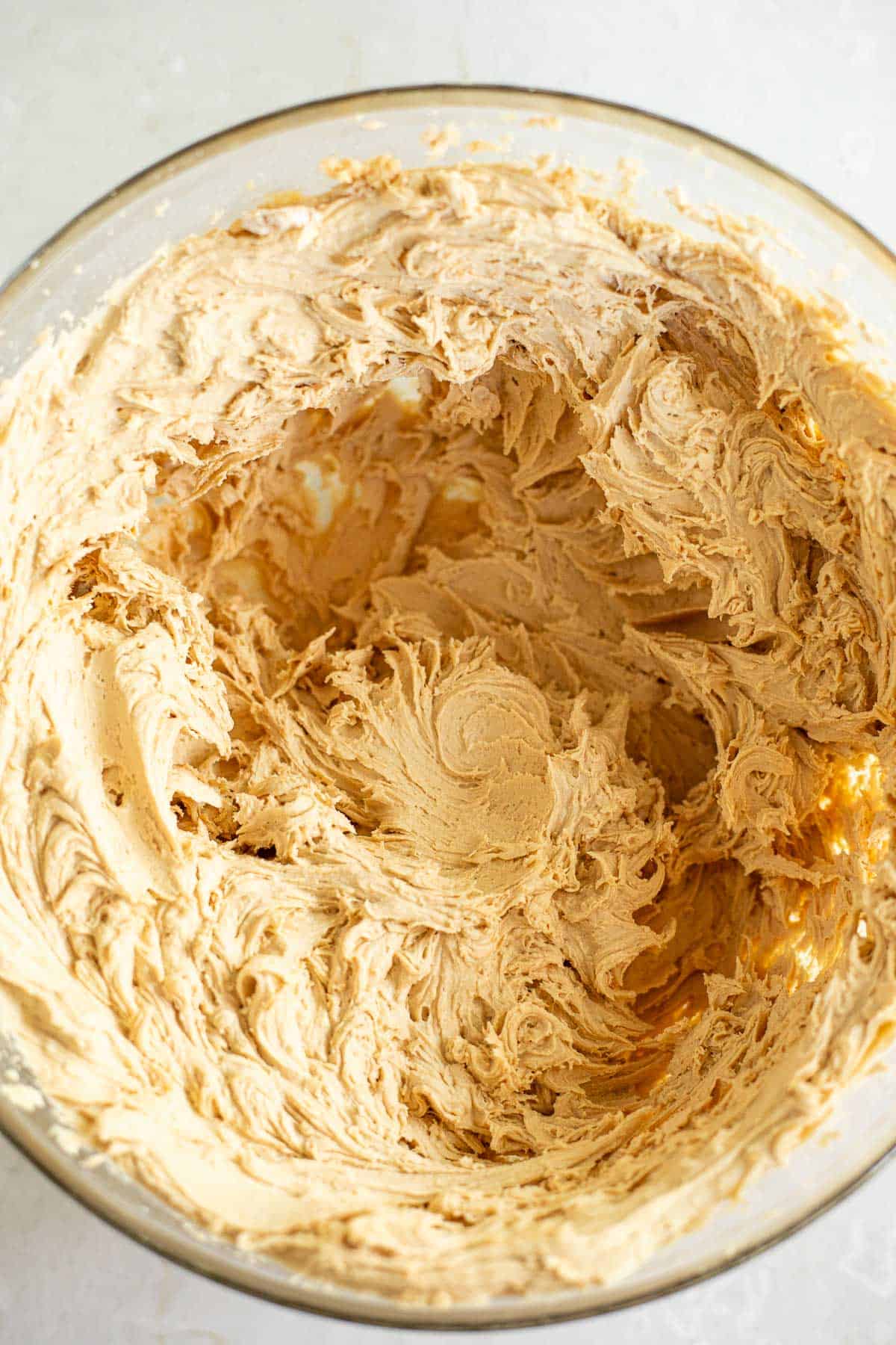 cookie butter buttercream in a glass bowl.