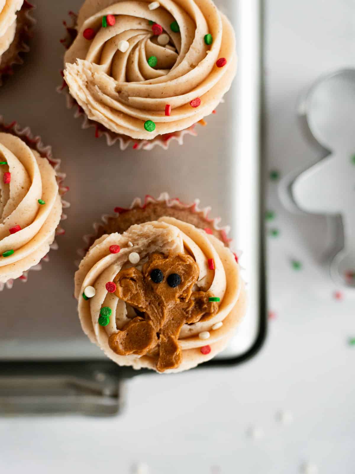 overhead photo of Gluten Free Gingerbread Cupcakes.