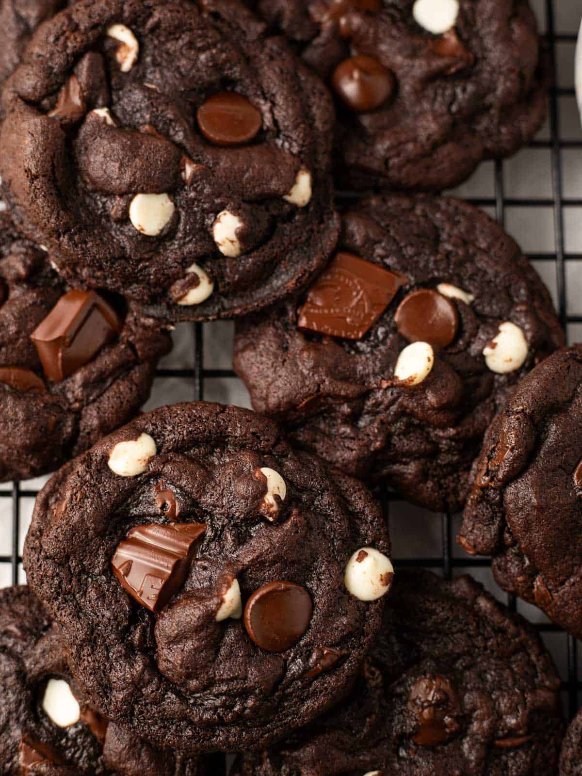 triple chocolate gluten free cookies overhead.