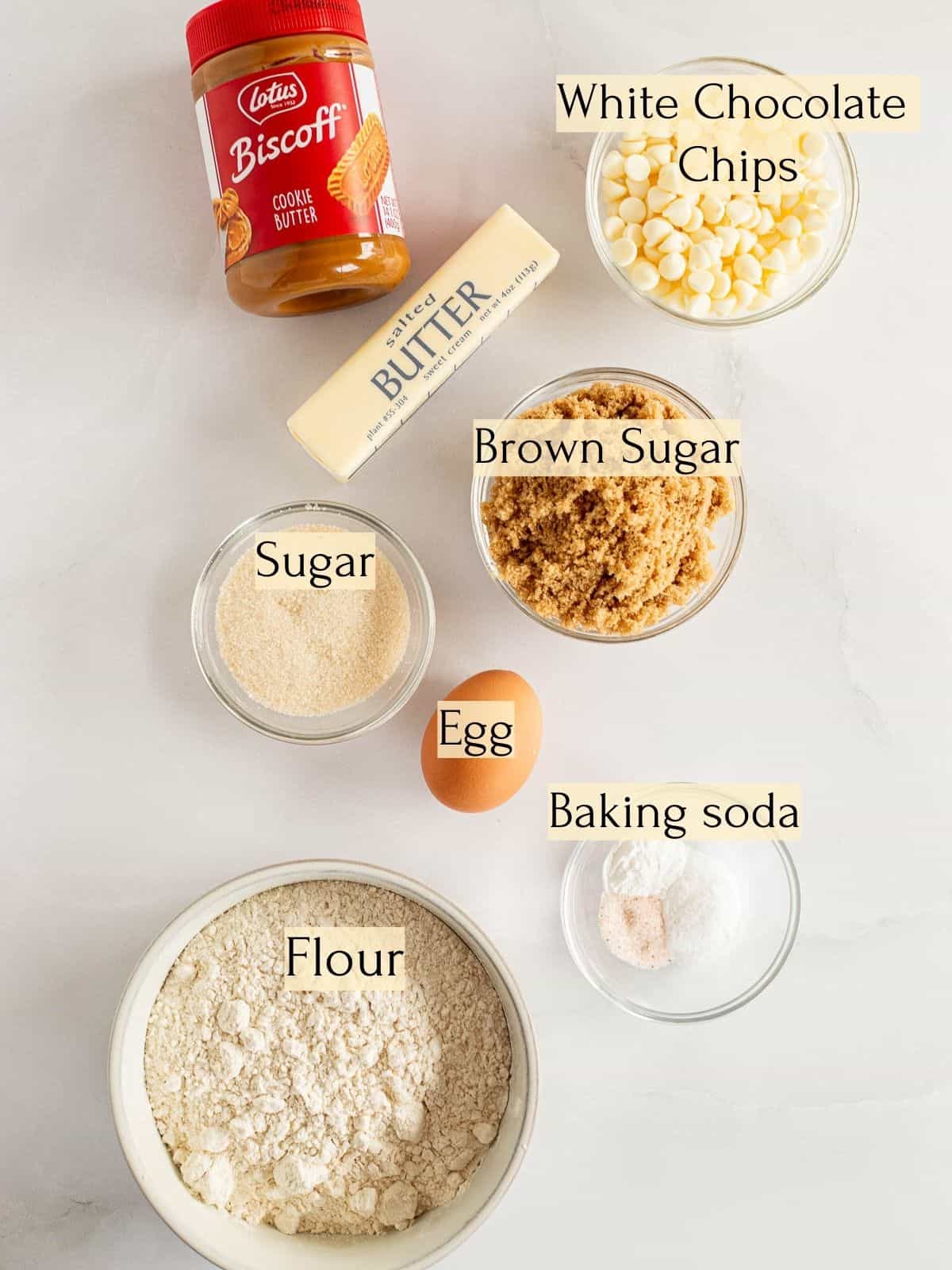 ingredients to make cookies stuffed with biscoff.