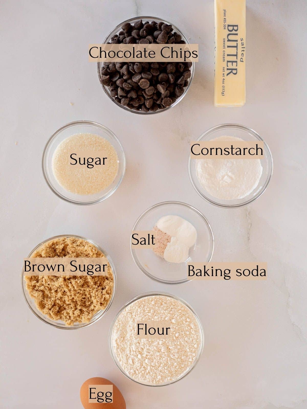 ingredients to make chocolate chip cookies in 15 minutes.